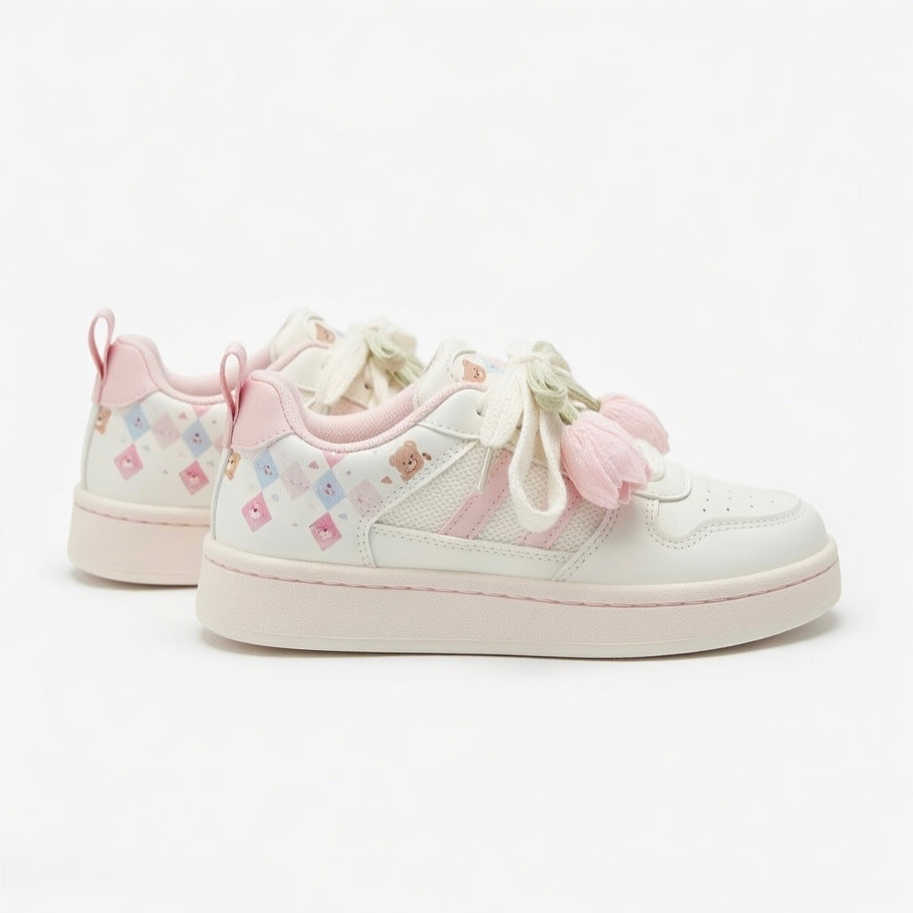 SoftSlipsy Tulip Mesh Platform Sneakers for Women | Breathable Cute Casual Sneakers | Soft Girl Lace Up Shoes | Lightweight Daily Trainers