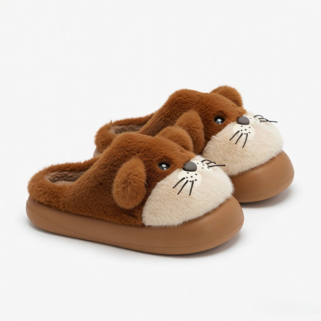 Leopard Plush Animal Slippers | Cozy Cartoon Dog House Shoes, Warm Winter Indoor Footwear | SoftSlipsy