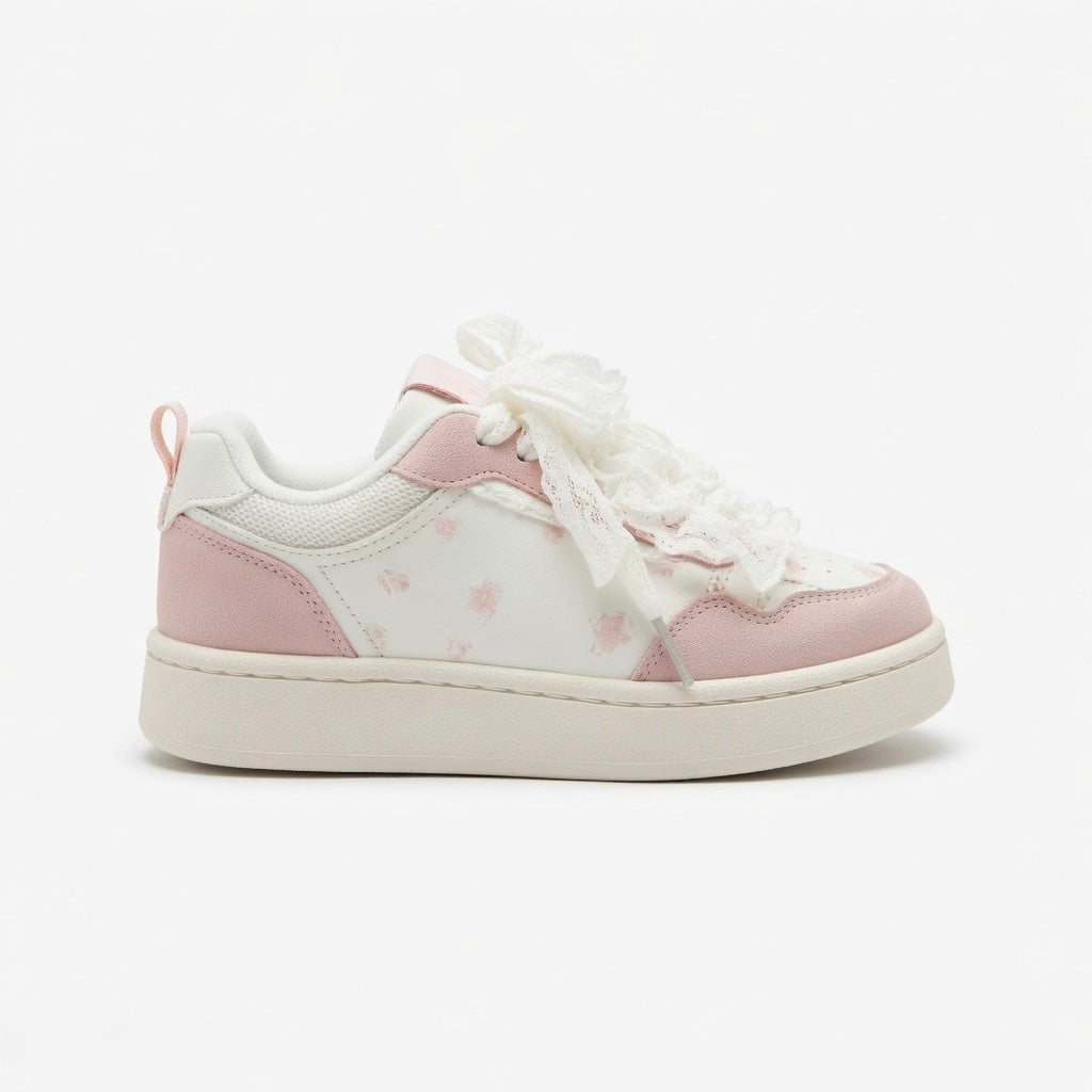 SoftSlipsy Women's Bow Platform Sneakers | Korean Style Lace Up Trainers, Thick Sole Shoes