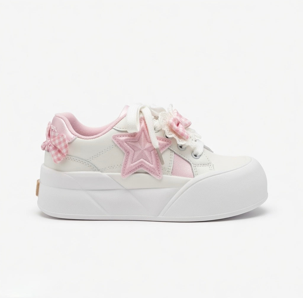 SoftSlipsy Kawaii Bow Star Platform Sneakers | Soft Girl, Korean Style Chunky Trainers