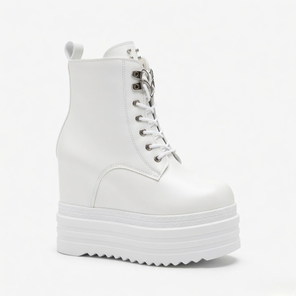 SoftSlipsy Women's White Chunky Platform Ankle Boots | +14CM Height Increasing Fashion