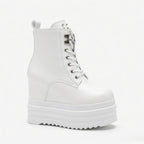 SoftSlipsy Women's White Chunky Platform Ankle Boots | +14CM Height Increasing Fashion
