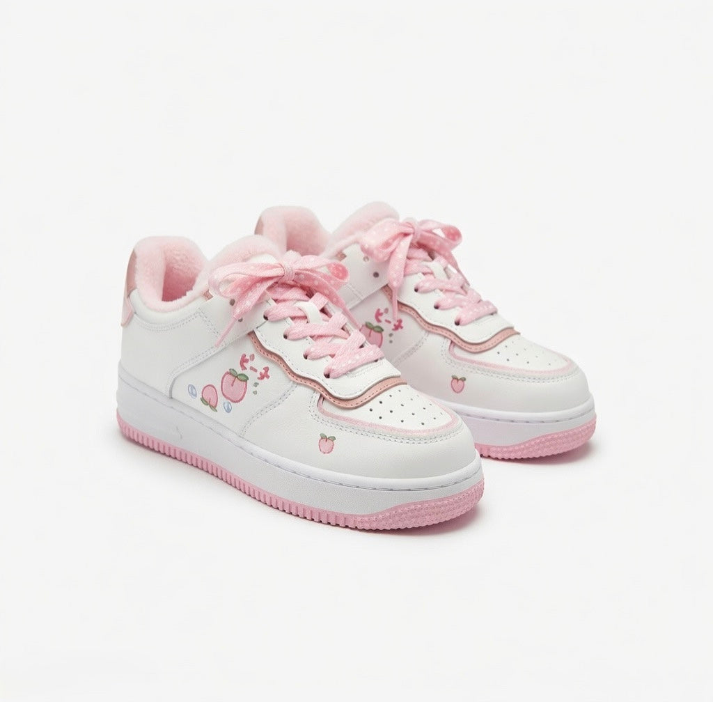 SoftSlipsy Peach Heart Platform Sneakers | +8CM Height Boost, Soft Girl Trainers