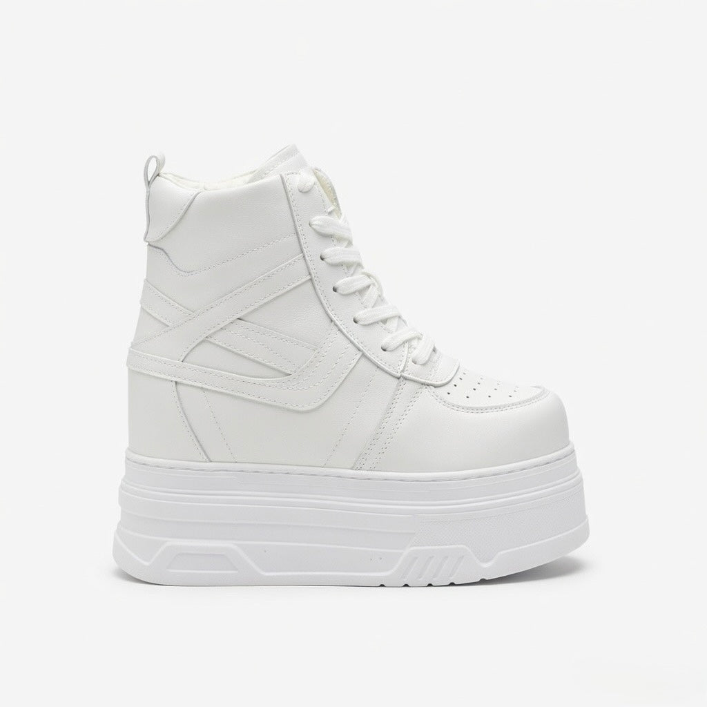 SoftSlipsy Women's White Chunky Platform Sneakers | +14CM Height Increasing Trainers