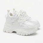 SoftSlipsy Women's White Chunky Platform Sneakers | 14CM Height Boost Trainers