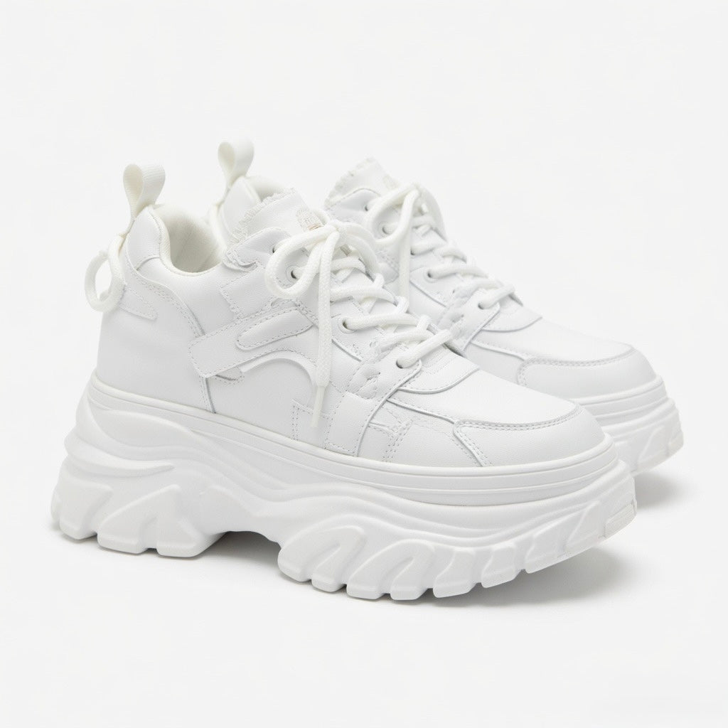 SoftSlipsy Women's White Chunky Platform Sneakers | 14CM Height Boost Trainers