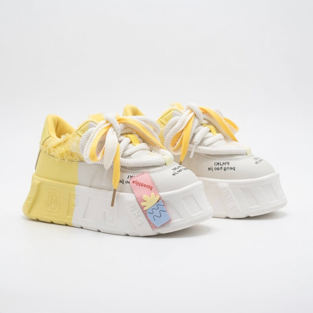 SoftSlipsy Kawaii Platform Sneakers, Pastel Pink Chunky Sole Trainers, Harajuku Style Casual Shoes