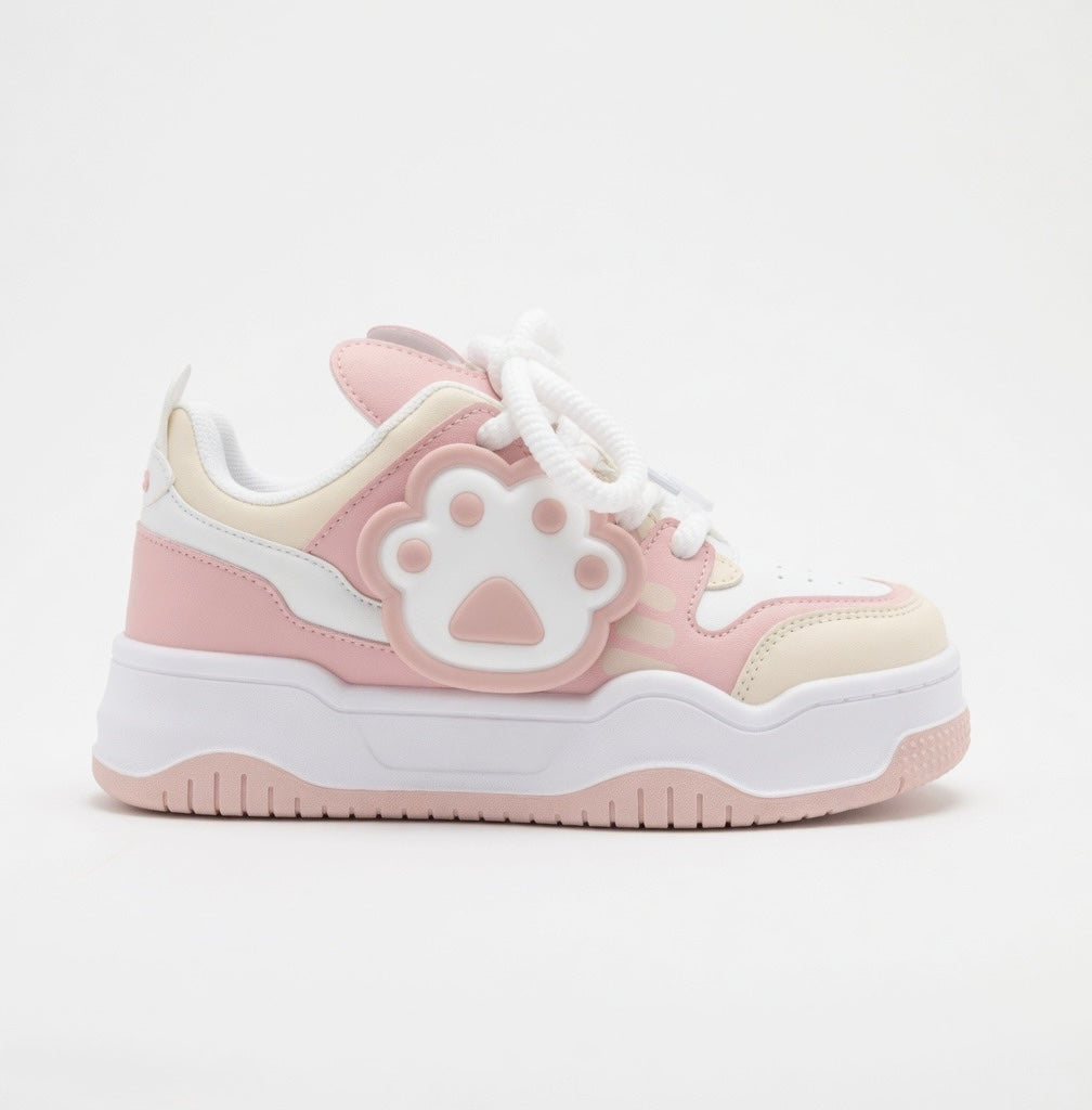 SoftSlipsy Cat Paw Platform Sneakers | White Chunky Kawaii Trainers, Korean Streetwear