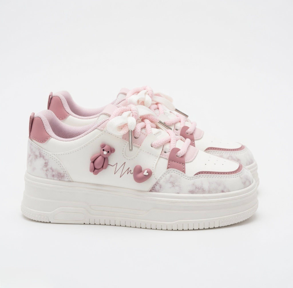 SoftSlipsy Kawaii Bear Platform Sneakers Women Pink Chunky Trainers | Streetwear Comfort Shoes