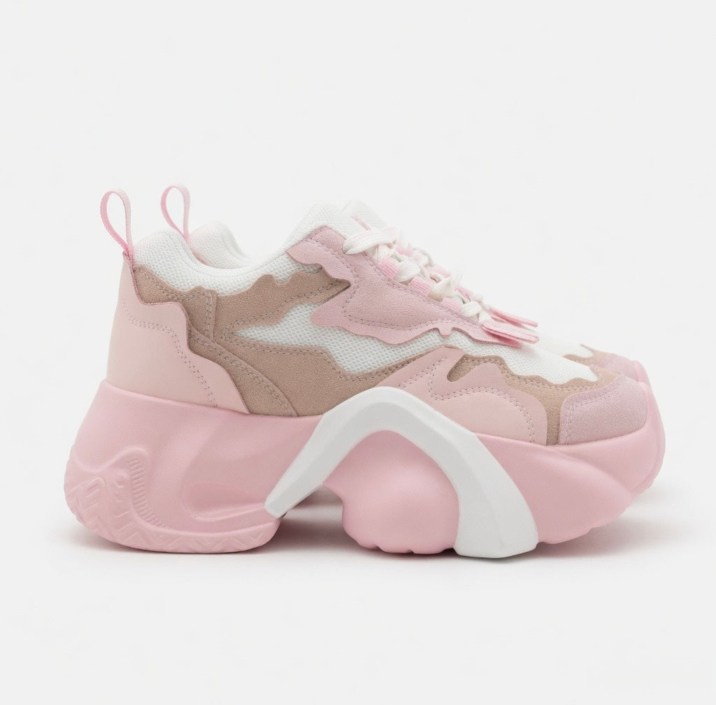 SoftSlipsy Pink Chunky Platform Sneakers | Women's Korean Style Trainers, Soft Girl Streetwear