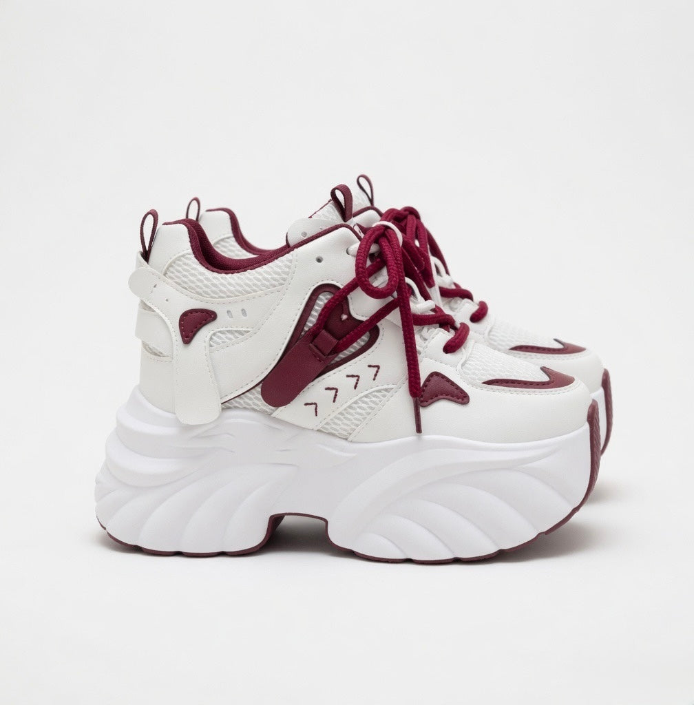 SoftSlipsy Red White Platform Sneakers Women Height Increasing Trainers Thick Sole Streetwear
