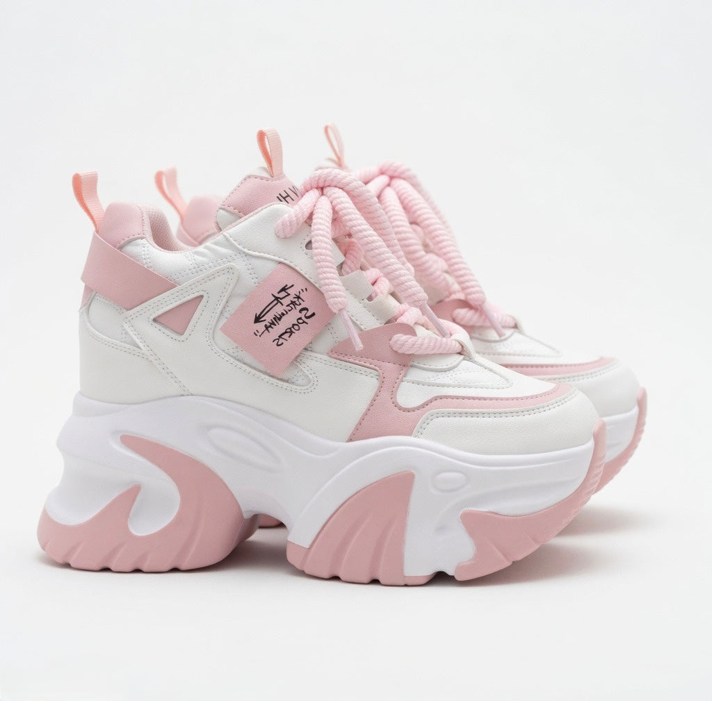 SoftSlipsy Pink Chunky Platform Sneakers | Women's Height Increasing Trainers, Korean Fashion Style