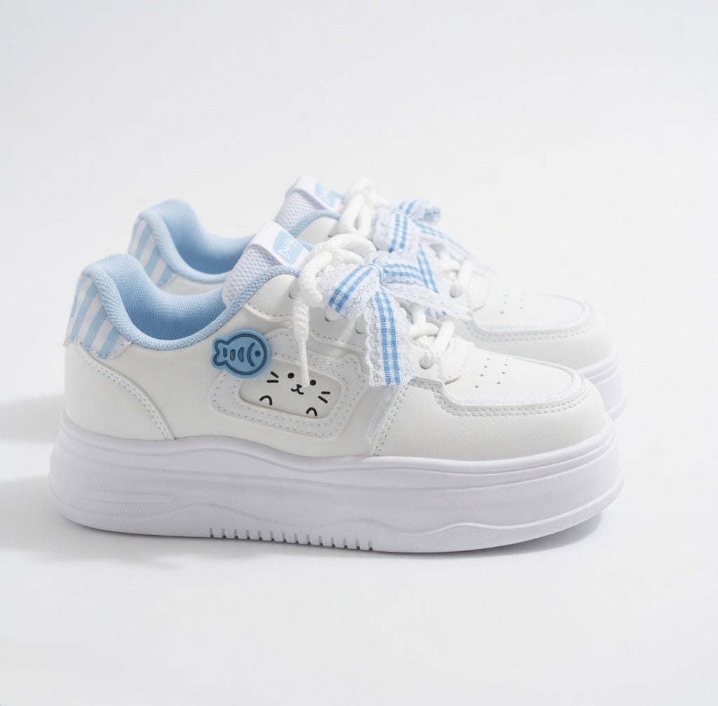 SoftSlipsy Kawaii Cat Platform Sneakers Women – Minimalist Streetwear Trainers
