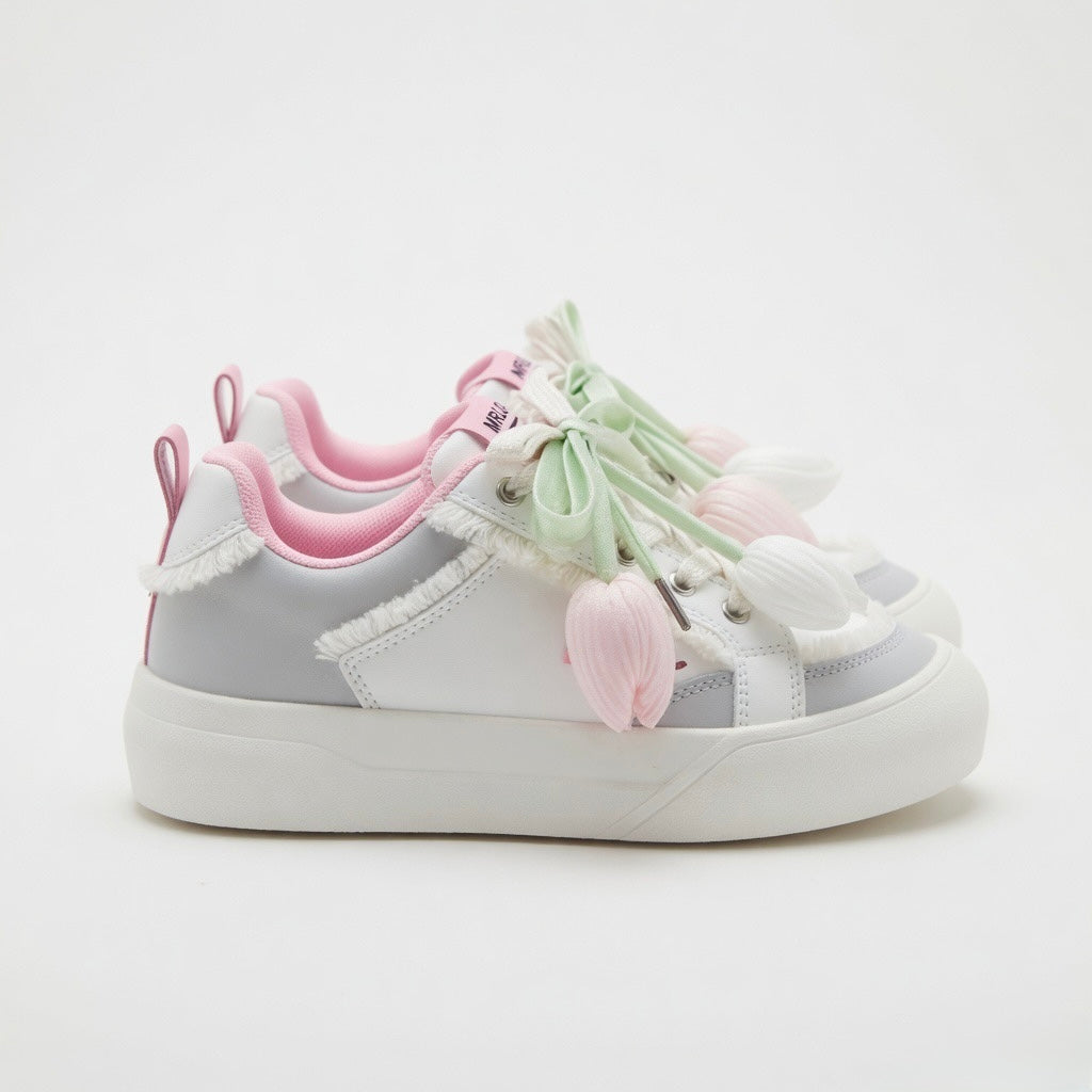 SoftSlipsy Tulip Platform Sneakers | Pastel Floral Chunky Shoes Women, Kawaii Spring Footwear