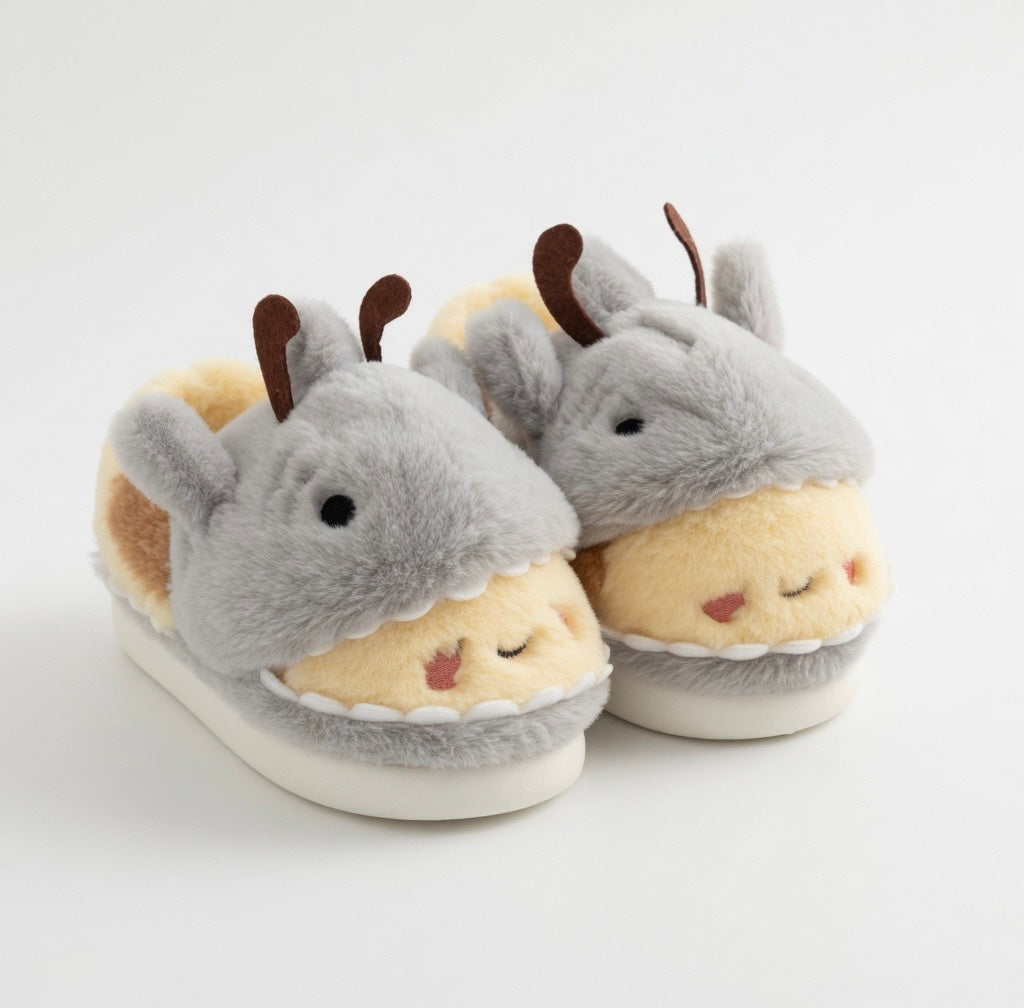 Shark Bee Hybrid Plush Slippers | Soft Cozy Fuzzy Indoor Shoes | SoftSlipsy