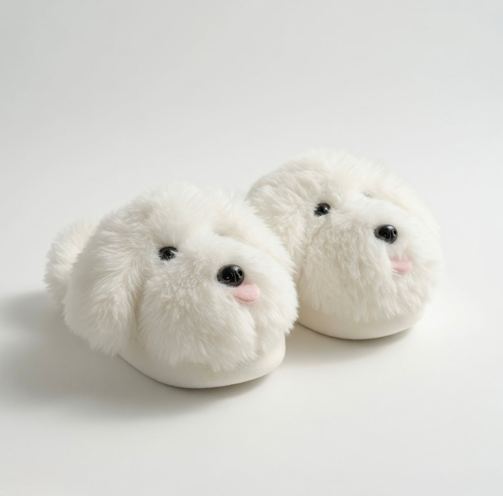 Plush Puppy Face Slippers | Soft Cozy Indoor Dog Shoes | SoftSlipsy