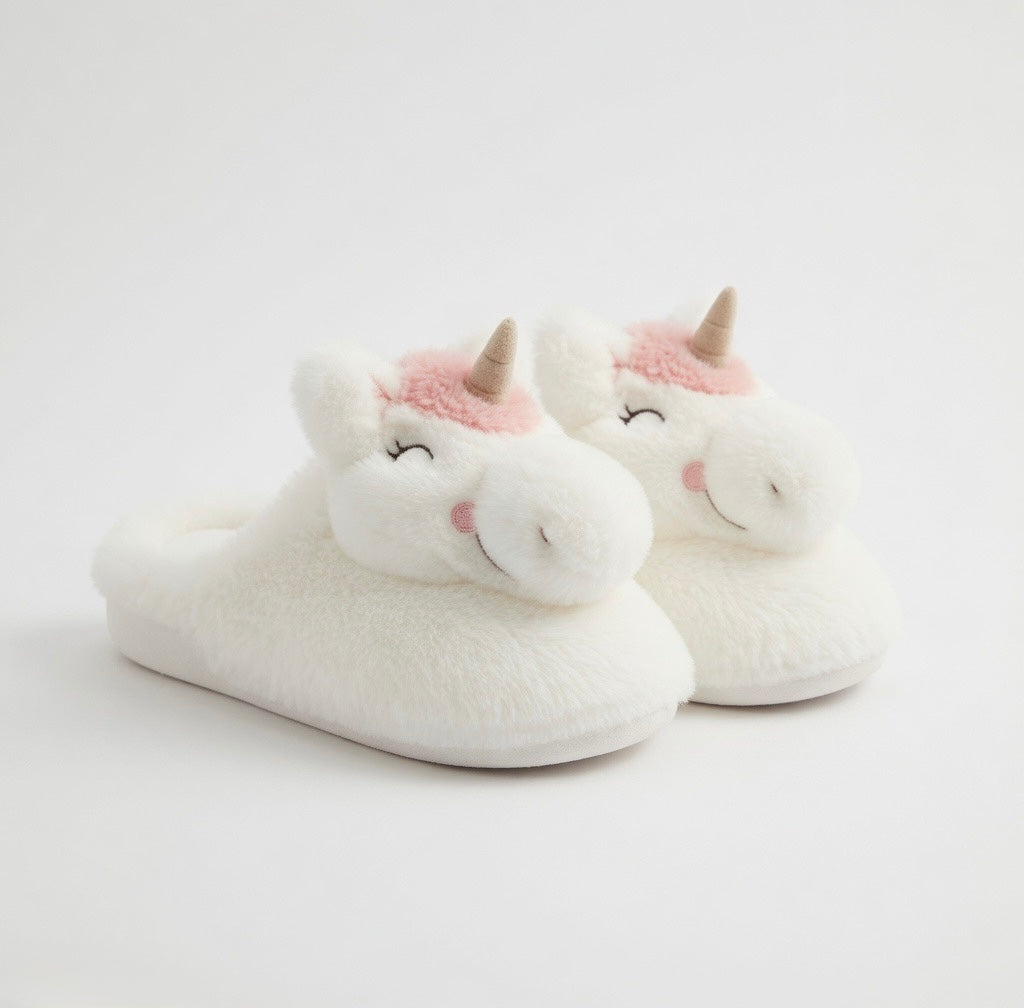 Plush Unicorn Slippers | Soft Cozy Fantasy Animal House Shoes | SoftSlipsy