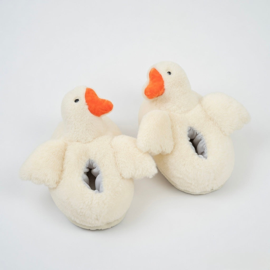White Duck Plush Slippers | Fluffy Cozy Animal House Shoes | SoftSlipsy