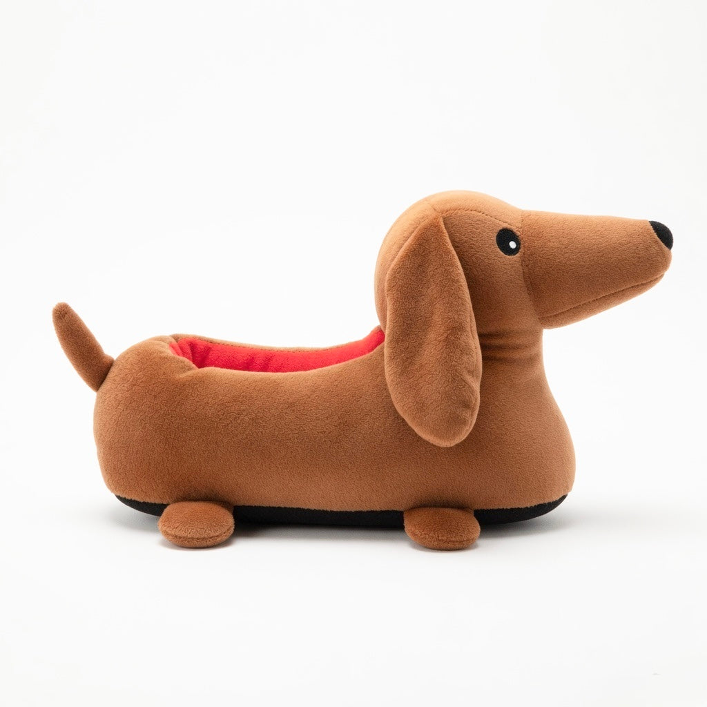 Dachshund Slippers Women | Plush Sausage Dog Cozy House Shoes | Soft Animal Indoor Wear | SoftSlipsy