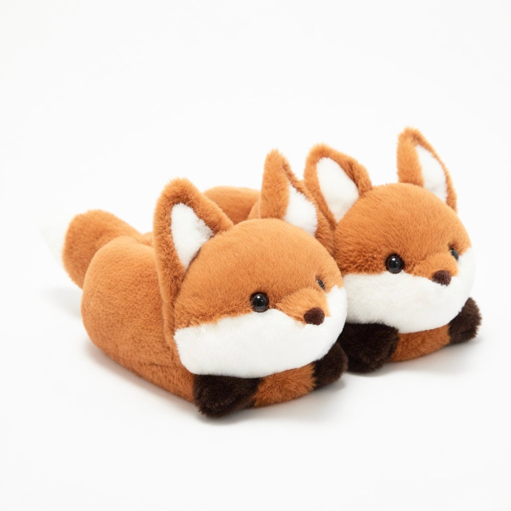 Fluffy Fox Plush Slippers | Cozy Kawaii Animal House Shoes | SoftSlipsy