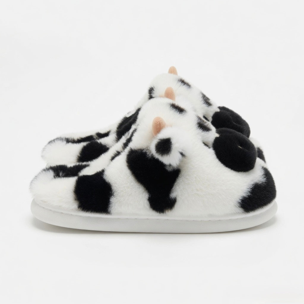 Fluffy Cow Plush Slippers | Cozy Fuzzy Indoor Shoes for Women | SoftSlipsy