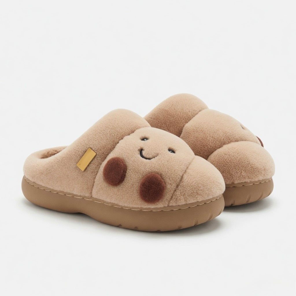 Women's Plush Croissant Slippers, Cozy Bread House Shoes, Soft Winter Indoor Footwear | SoftSlipsy