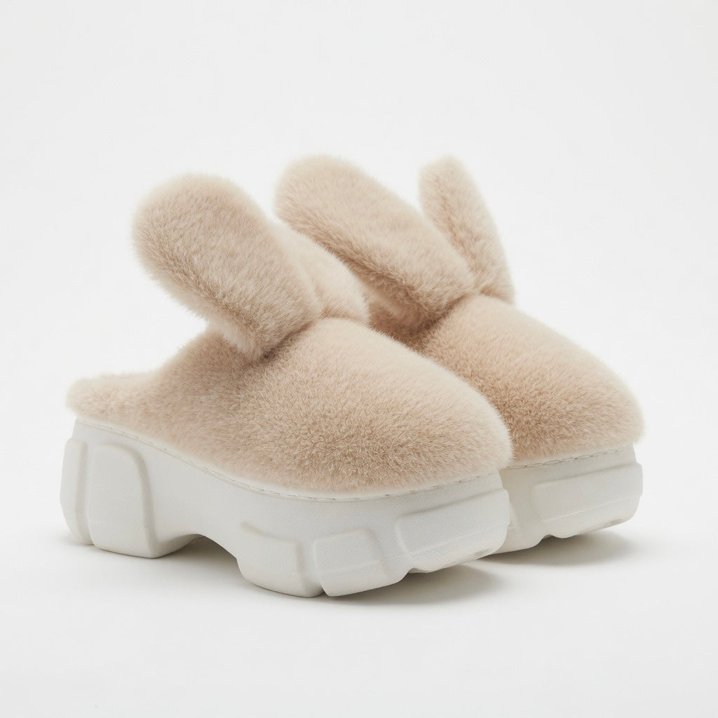 Plush Bunny Platform Slippers, Fluffy Cozy House Shoes, Kawaii Warm Indoor Footwear | SoftSlipsy