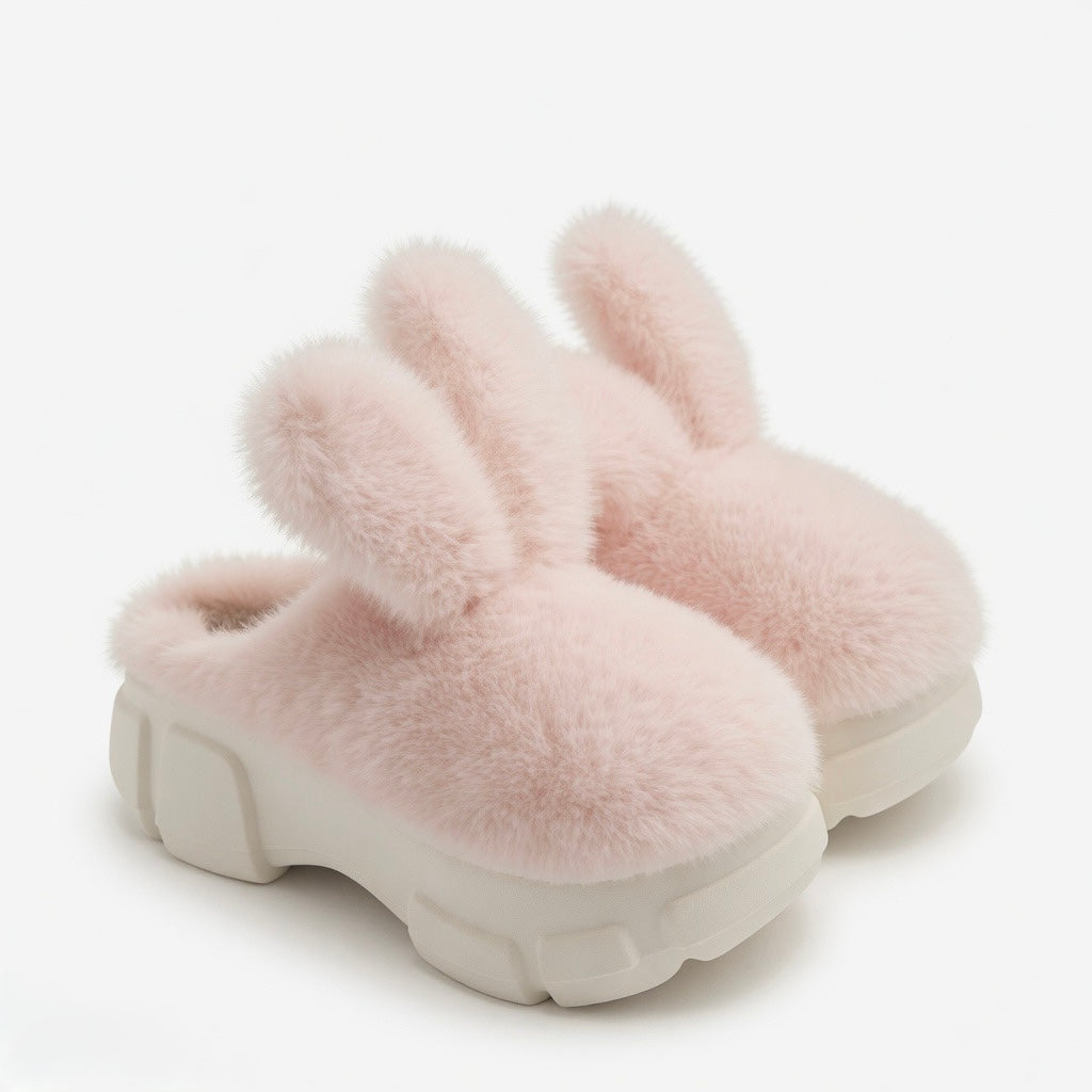 Plush Bunny Platform Slippers, Ultra-Soft Cozy House Shoes, Warm Winter Indoor Slipper | SoftSlipsy