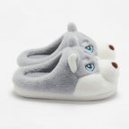 Plush Husky Slippers | Fluffy Dog Face Indoor Shoes, Cozy Warmth | SoftSlipsy