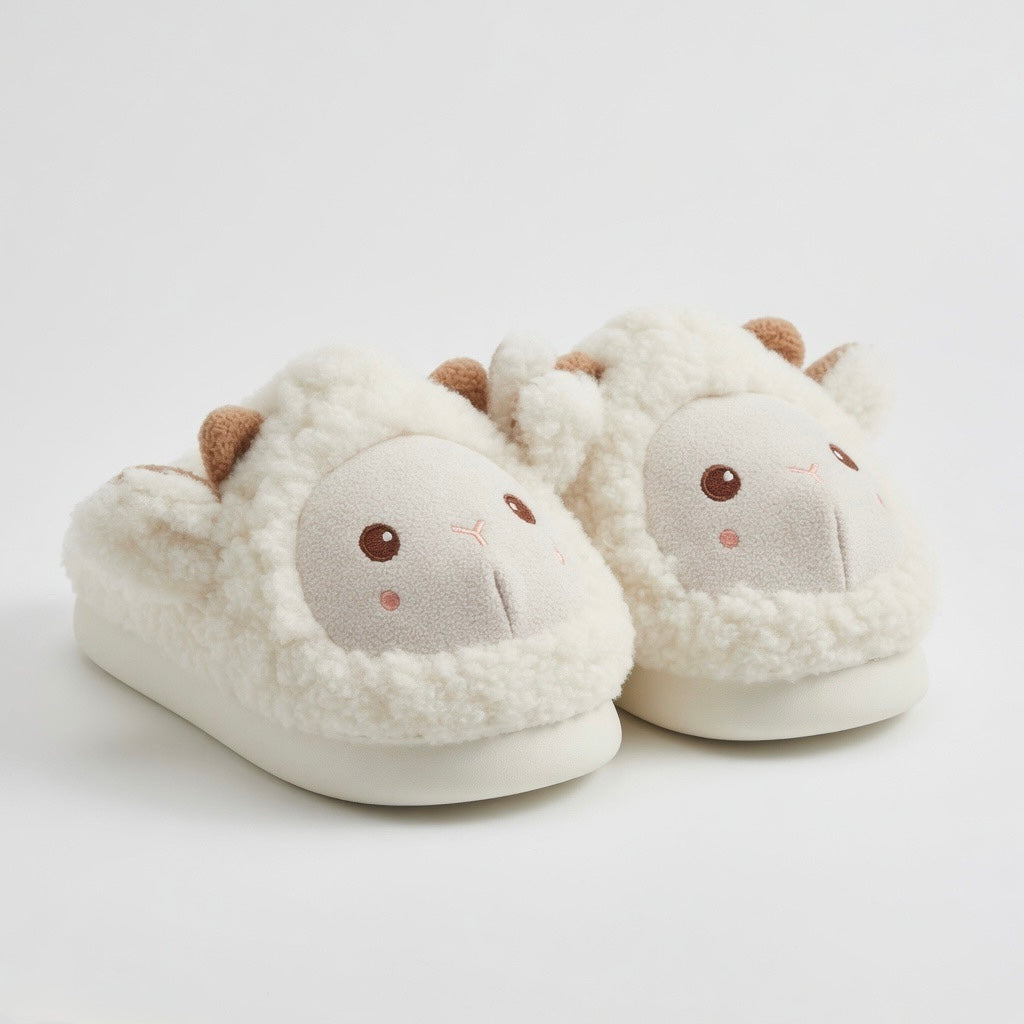 Fluffy Sheep Plush Slippers | Cozy Lamb House Shoes for Women | SoftSlipsy