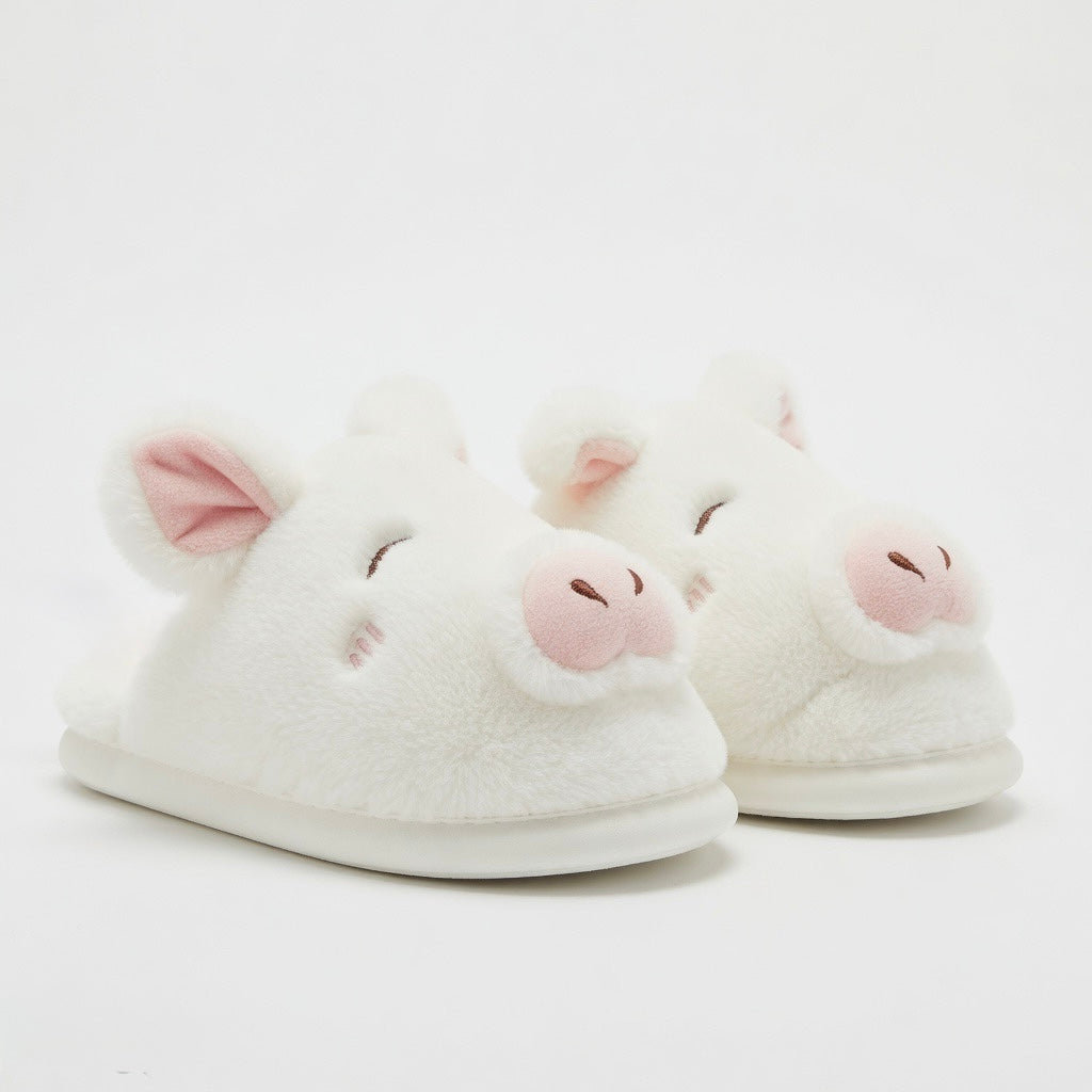 Plush Pig Slippers | Cozy Fuzzy Indoor Animal Shoes for Women | SoftSlipsy