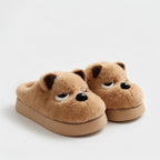 Plush Dog Slippers | Cozy Warm Indoor House Shoes (Brown, Grey) | SoftSlipsy