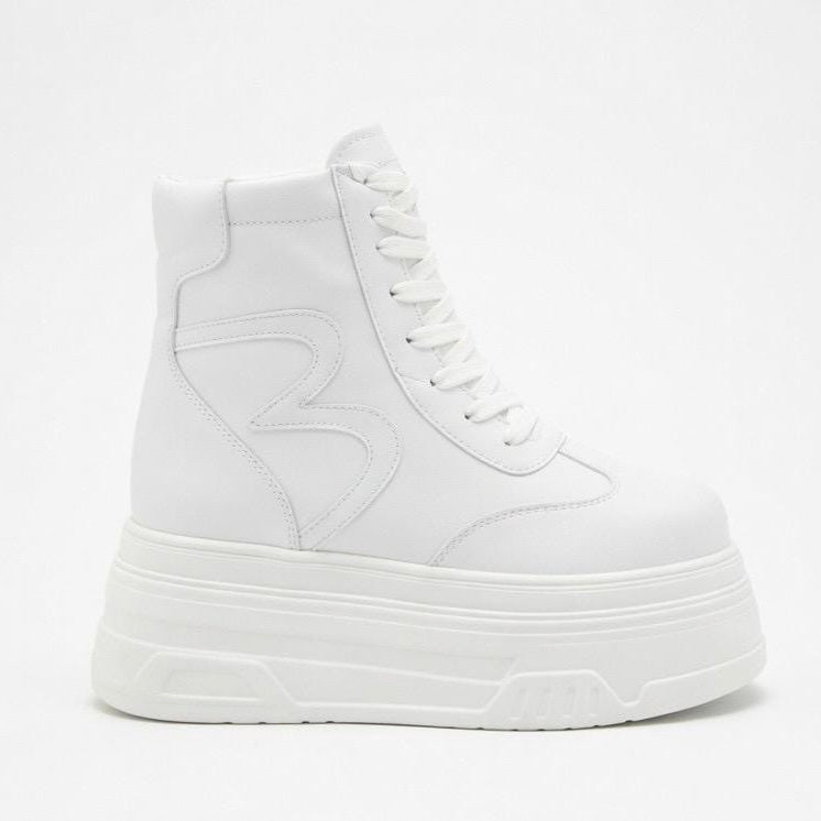 SoftSlipsy 20CM Korean Style Platform Sneakers, White Chunky Sole (Hidden Heel)