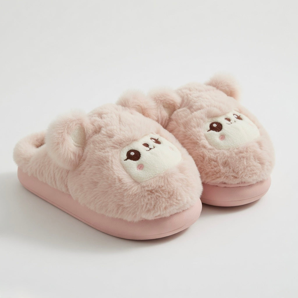 Fluffy Teddy Bear Plush Slippers | Cozy Kawaii Indoor House Shoes | SoftSlipsy
