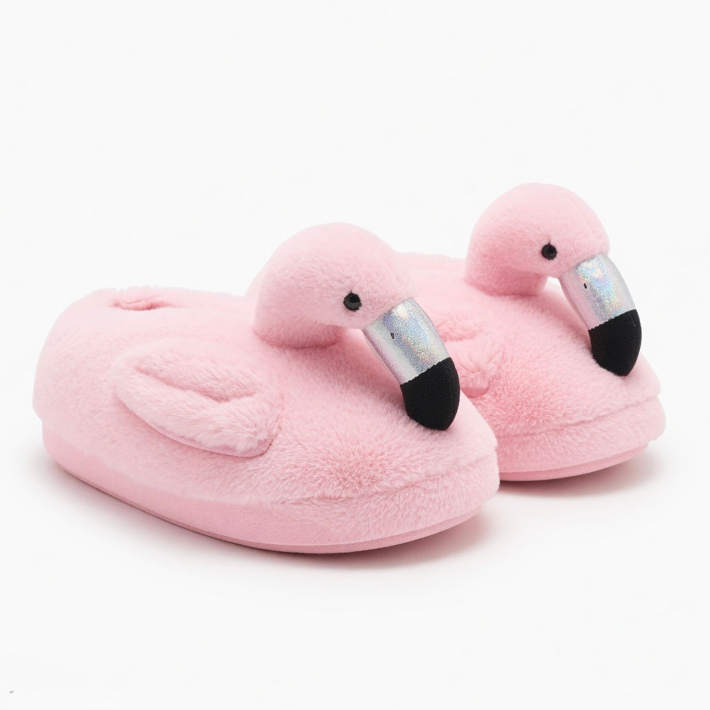 Plush Flamingo Slippers | Cozy Pink Animal House Shoes, Non-Slip Winter Comfort | SoftSlipsy