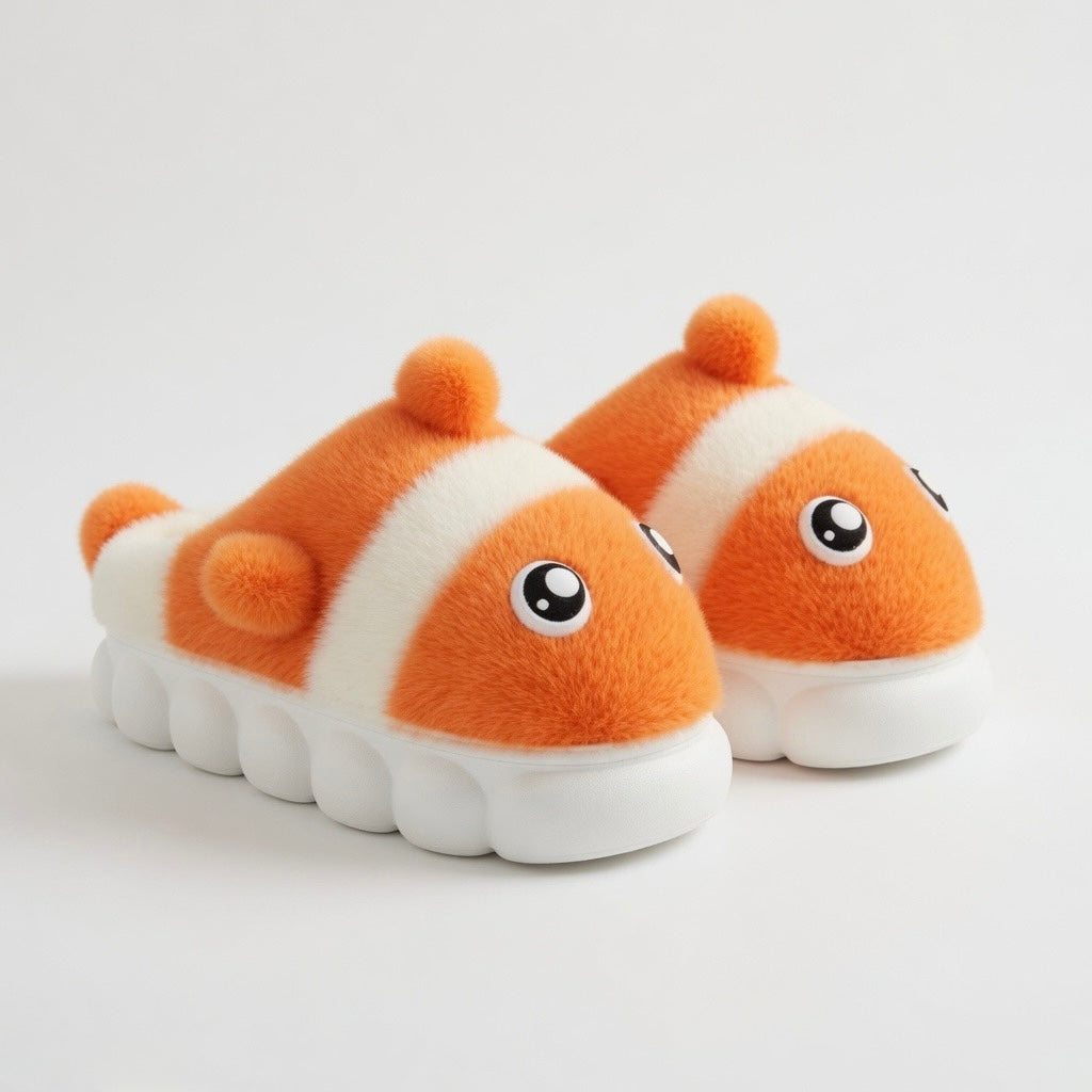 Clownfish Plush Slippers | Cozy Cartoon Fish Indoor House Shoes | SoftSlipsy