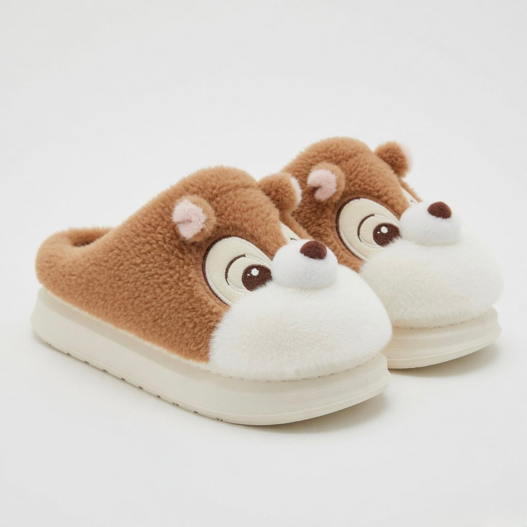 Plush Squirrel Slippers | Cozy Fluffy Animal House Shoes (Winter Warmth) | SoftSlipsy