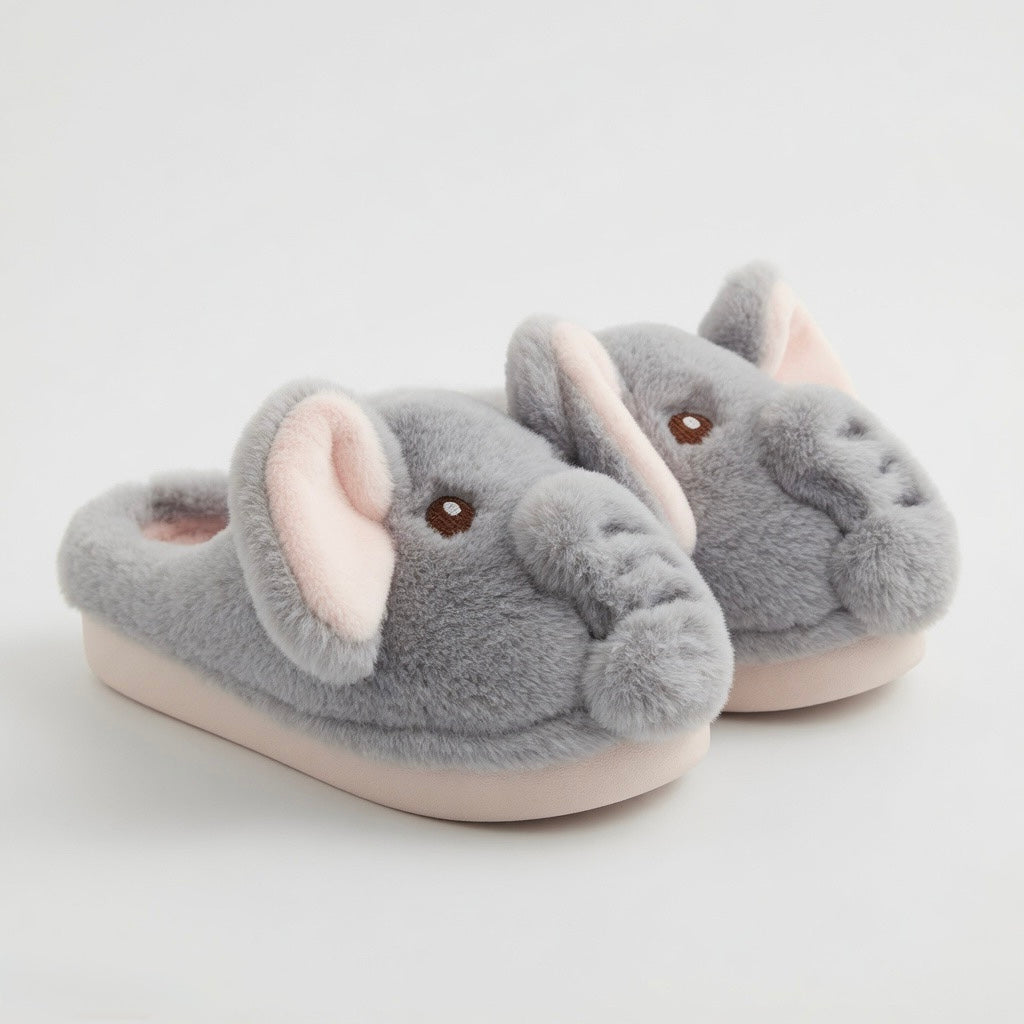 Plush Elephant Slippers | Cozy Fluffy Animal House Shoes (Winter Warmth) | SoftSlipsy