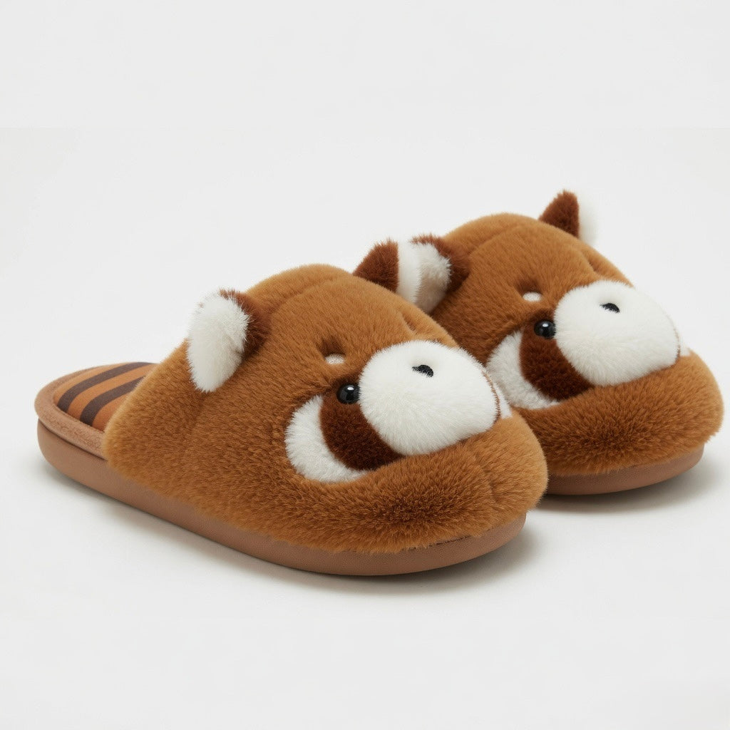 Raccoon Plush Slippers | Fluffy Animal House Shoes | Cozy Winter Indoor Comfort | SoftSlipsy