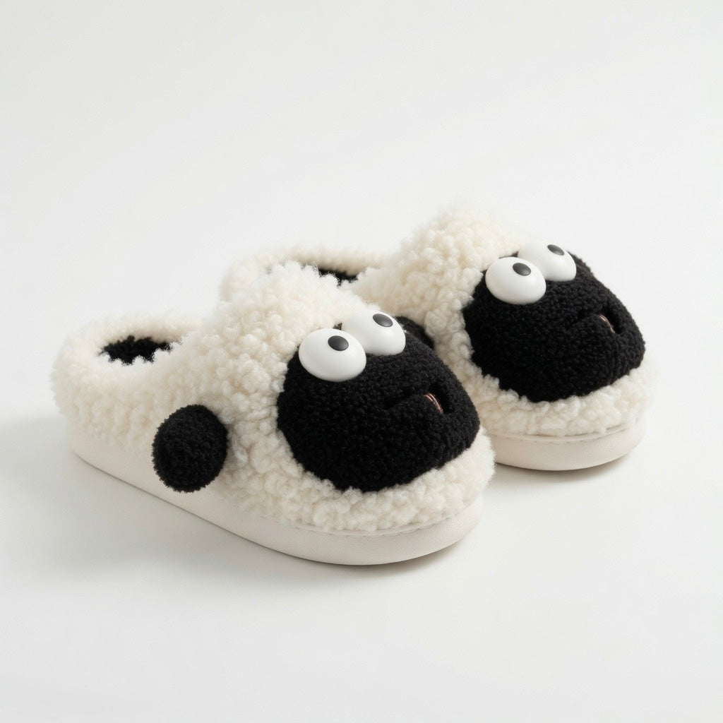 Plush Sheep Slippers | Cozy Fluffy Animal House Shoes (Non-slip Sole) | SoftSlipsy