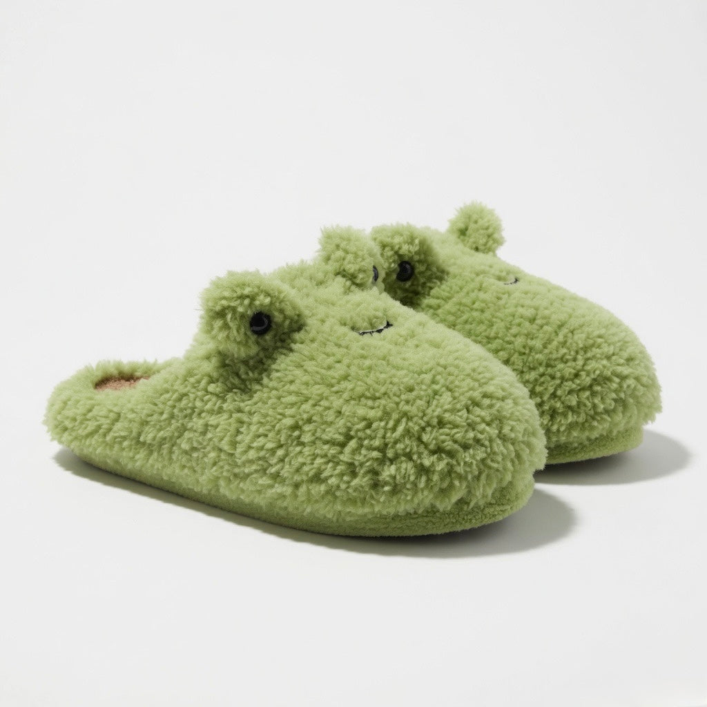 Plush Frog Slippers | Cozy Fluffy Animal House Shoes, Winter Warmth | SoftSlipsy
