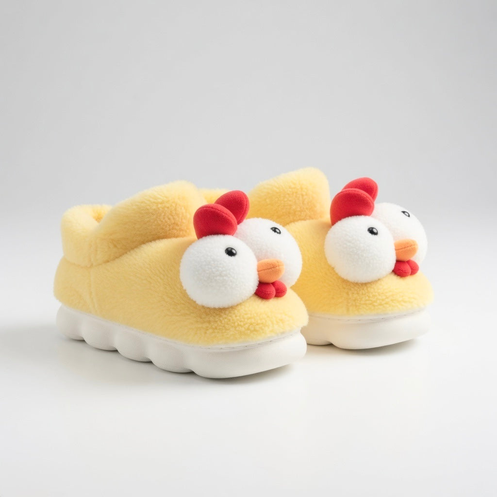 Plush Yellow Chicken Slippers | Cozy Cartoon Animal House Shoes | SoftSlipsy