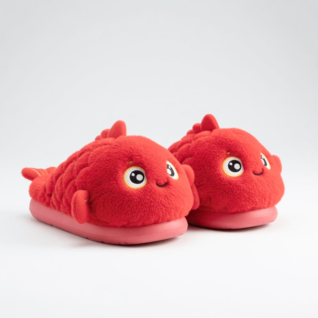 Red Koi Fish Plush Slippers | Cozy Cartoon Animal Indoor Shoes | SoftSlipsy