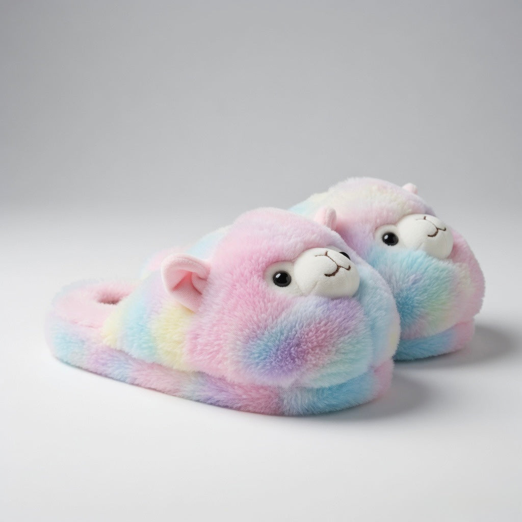 Alpaca Plush Slippers | Cartoon Animal Indoor House Shoes | SoftSlipsy