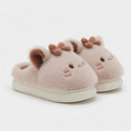 Plush Cat Slippers with Bow | Kawaii Cartoon Indoor House Shoes | SoftSlipsy
