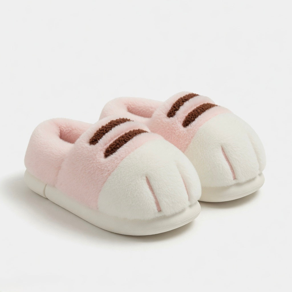Plush Cat Paw Slippers: Cozy Winter House Shoes for Women | SoftSlipsy