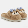 Plush Teddy Bear Slippers with Bow | Cozy Winter House Shoes | SoftSlipsy