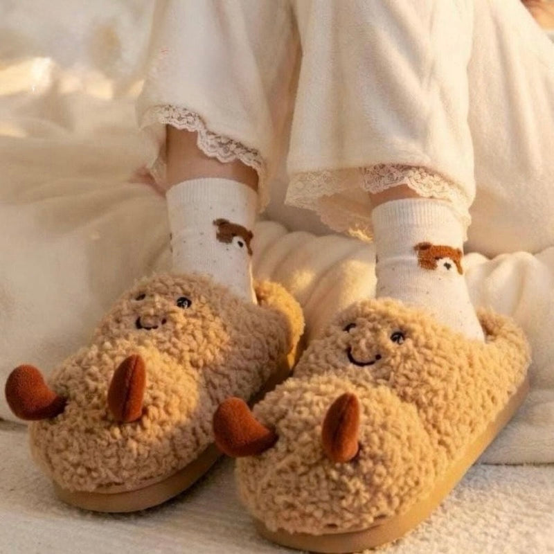 Plush Peanut Slippers | Funny Cartoon Cozy House Shoes, Winter Warmth | SoftSlipsy