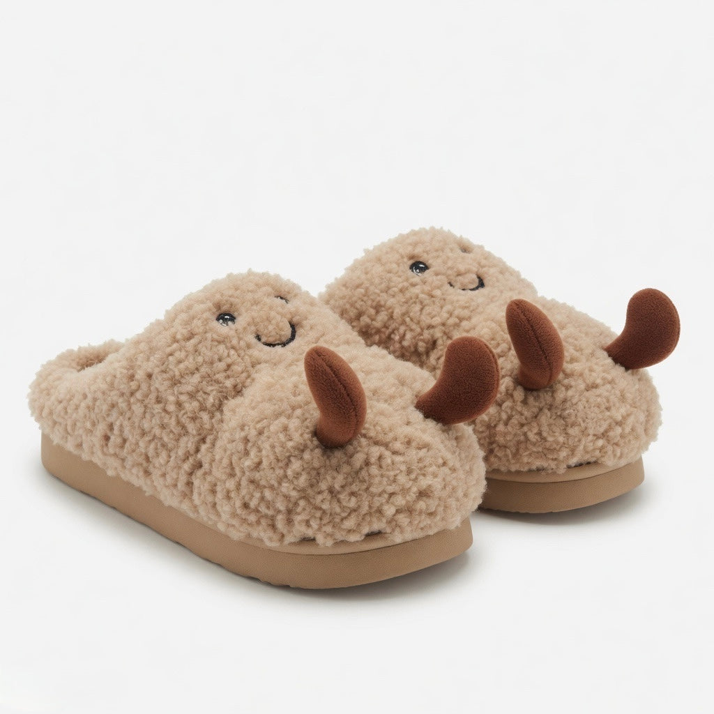 Plush Peanut Slippers | Funny Cartoon Cozy House Shoes, Winter Warmth | SoftSlipsy