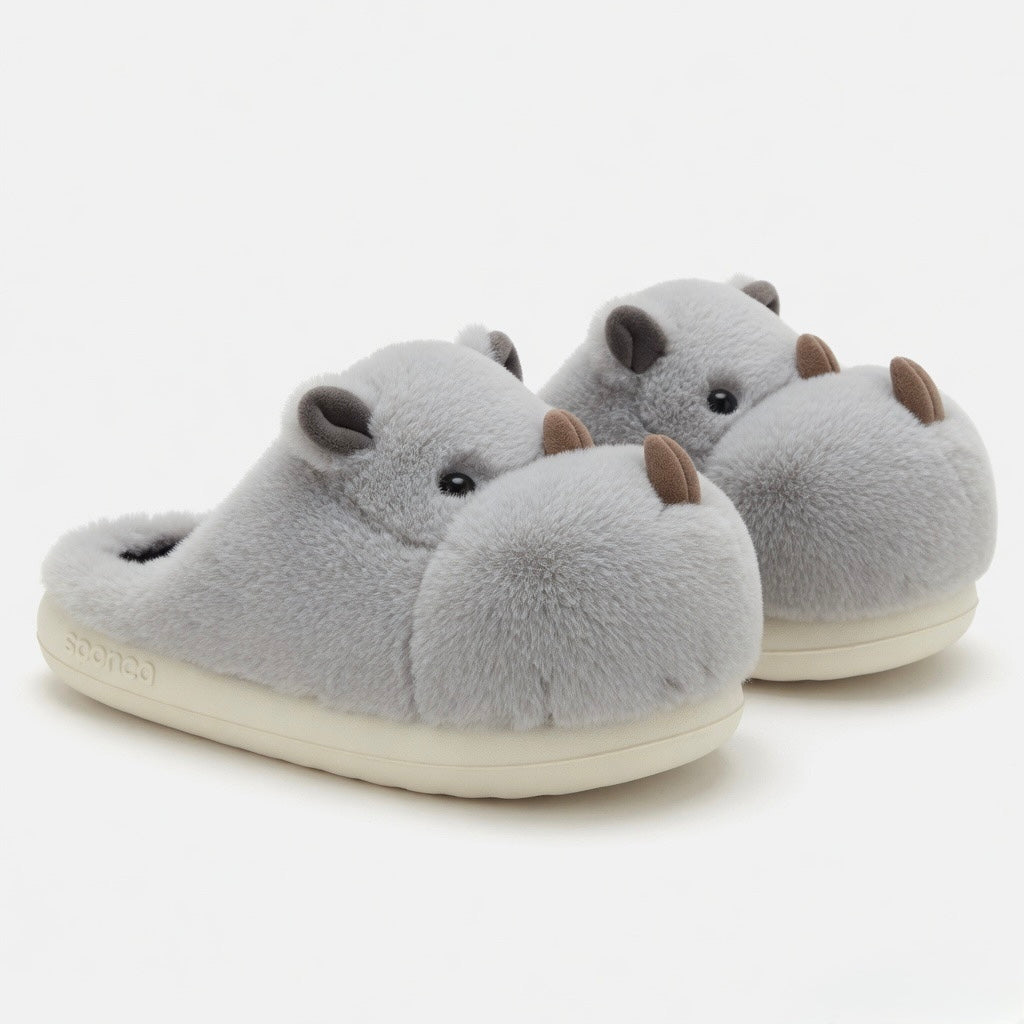 Rhino Slippers Plush Animal Slippers Women | Cute Rhinoceros House Slippers | Cartoon Indoor Slippers | Cozy Home Shoes Gift | SoftSlipsy